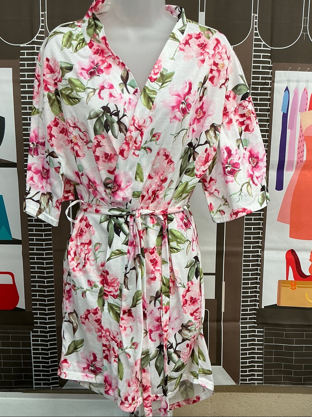 Show Me Your MuMu White Floral Robe/Coverup in Pink & Green One Size #2242